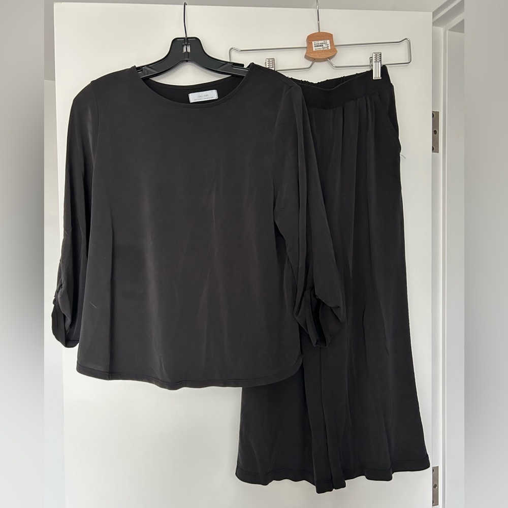 Oak + Fort Charcoal Grey 2-Piece Set Size S Modal Blend Blouse & Wide Leg Pants